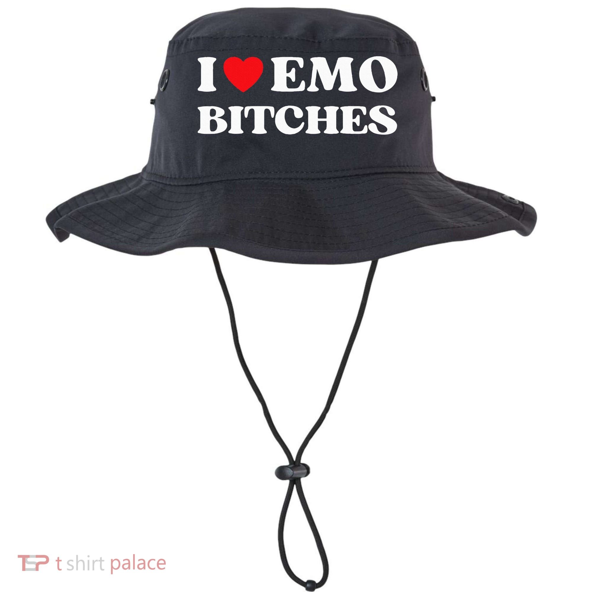 I Heart Emo Bitches Funny Quote Red Heart Emo Style Bucket Hat