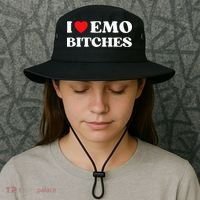 I Heart Emo Bitches Funny Quote Red Heart Emo Style Bucket Hat thumb 3