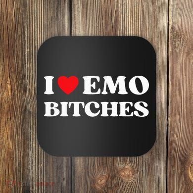 I Heart Emo Bitches Funny Quote Red Heart Emo Style Coaster