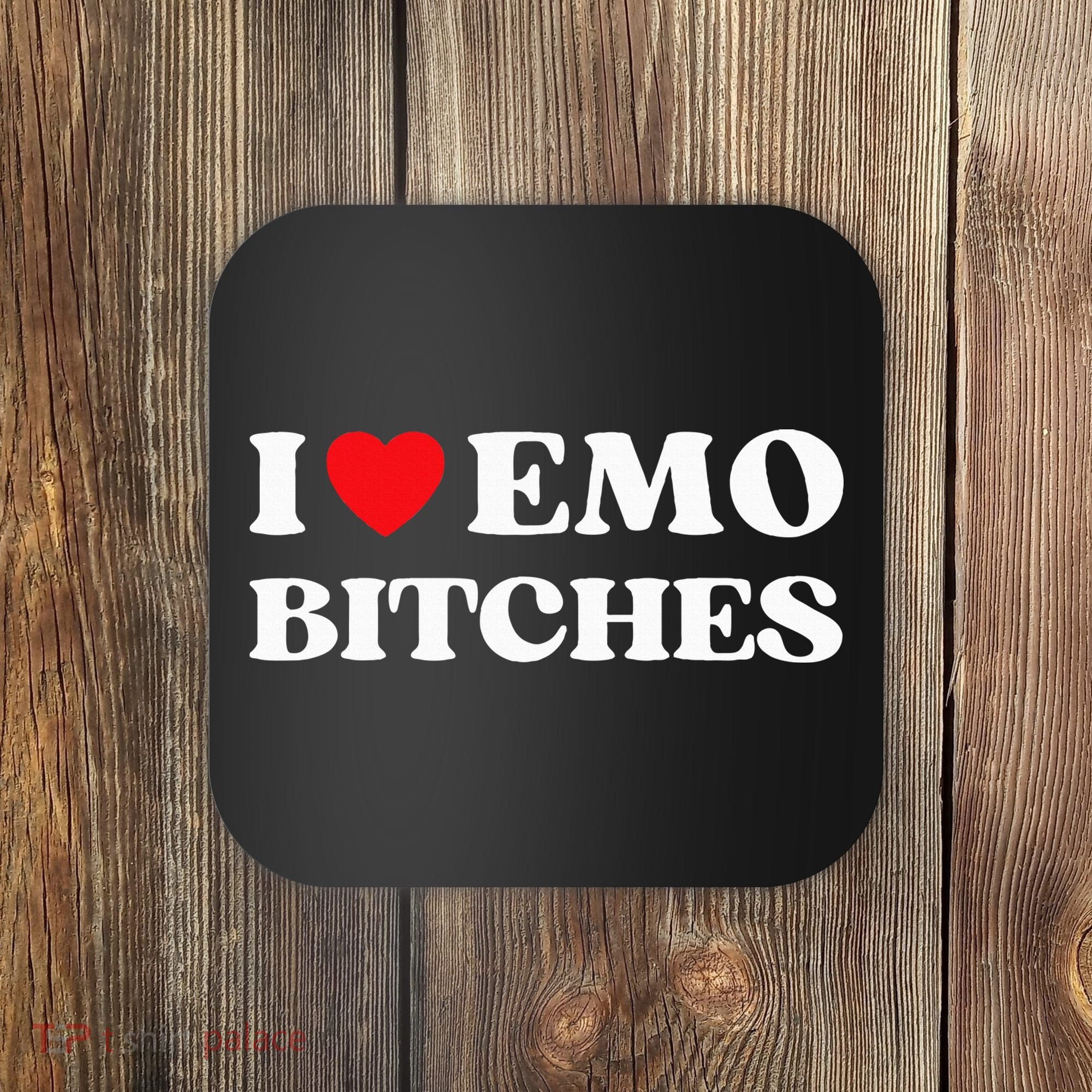 I Heart Emo Bitches Funny Quote Red Heart Emo Style Coaster