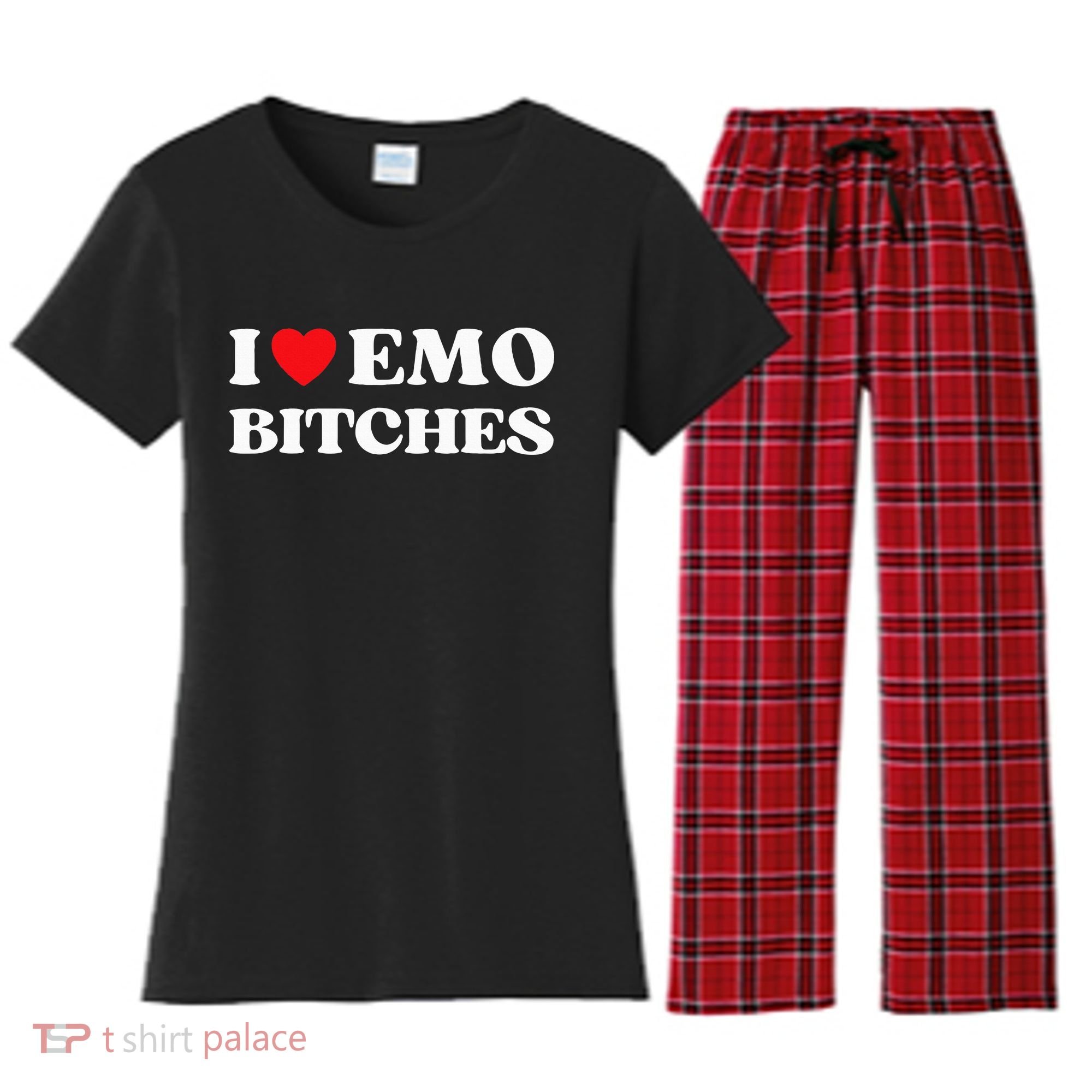 I Heart Emo Bitches Funny Quote Red Heart Emo Style Women's Flannel Pajama Set