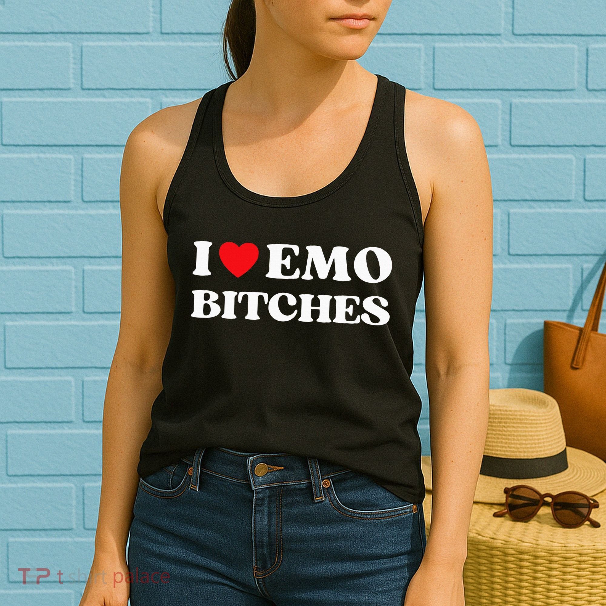 I Heart Emo Bitches Funny Quote Red Heart Emo Style Women's Tank Top