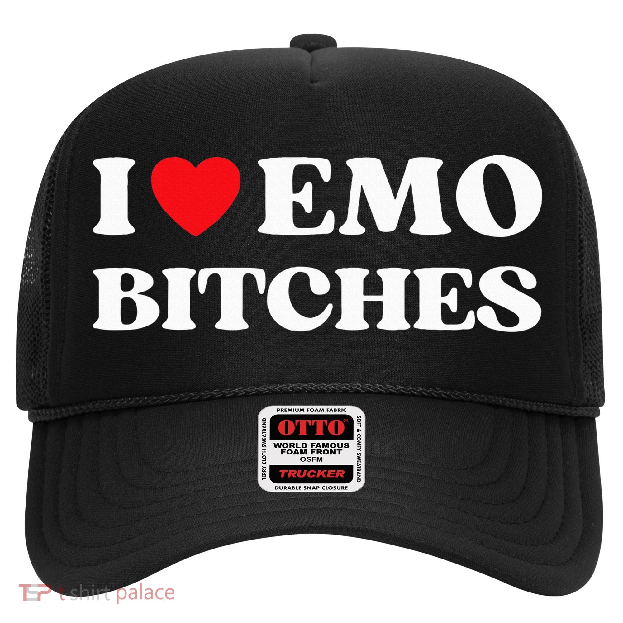 I Heart Emo Bitches Funny Quote Red Heart Emo Style Hat