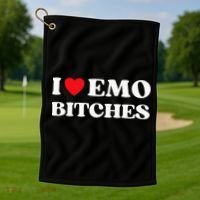 I Heart Emo Bitches Funny Quote Red Heart Emo Style Golf Towel thumb 1