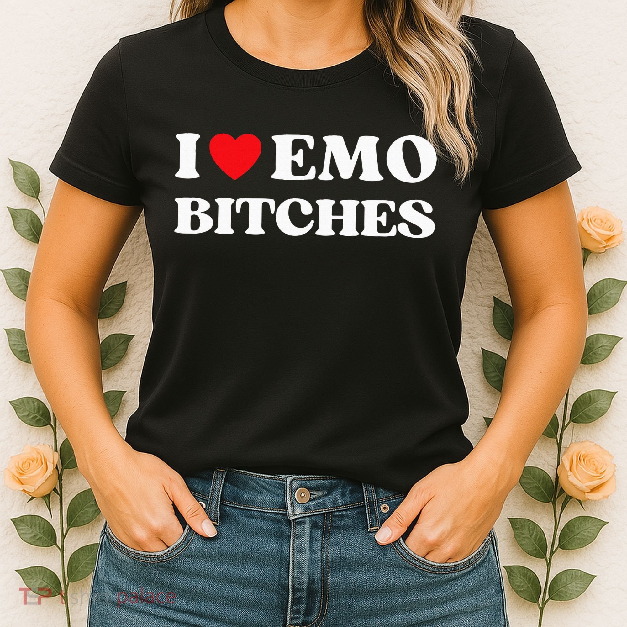 I Heart Emo Bitches Funny Quote Red Heart Emo Style Women's T-Shirt