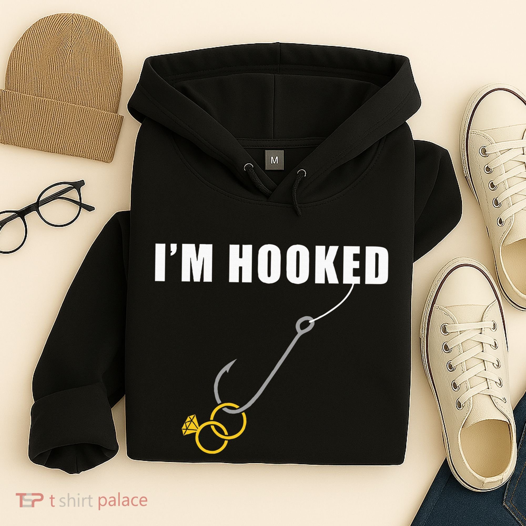 IM Hooked Engagement Ring Marriage Proposal Fishing Hoodie