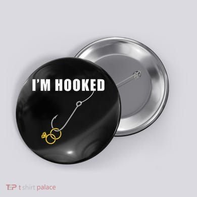 IM Hooked Engagement Ring Marriage Proposal Fishing Button