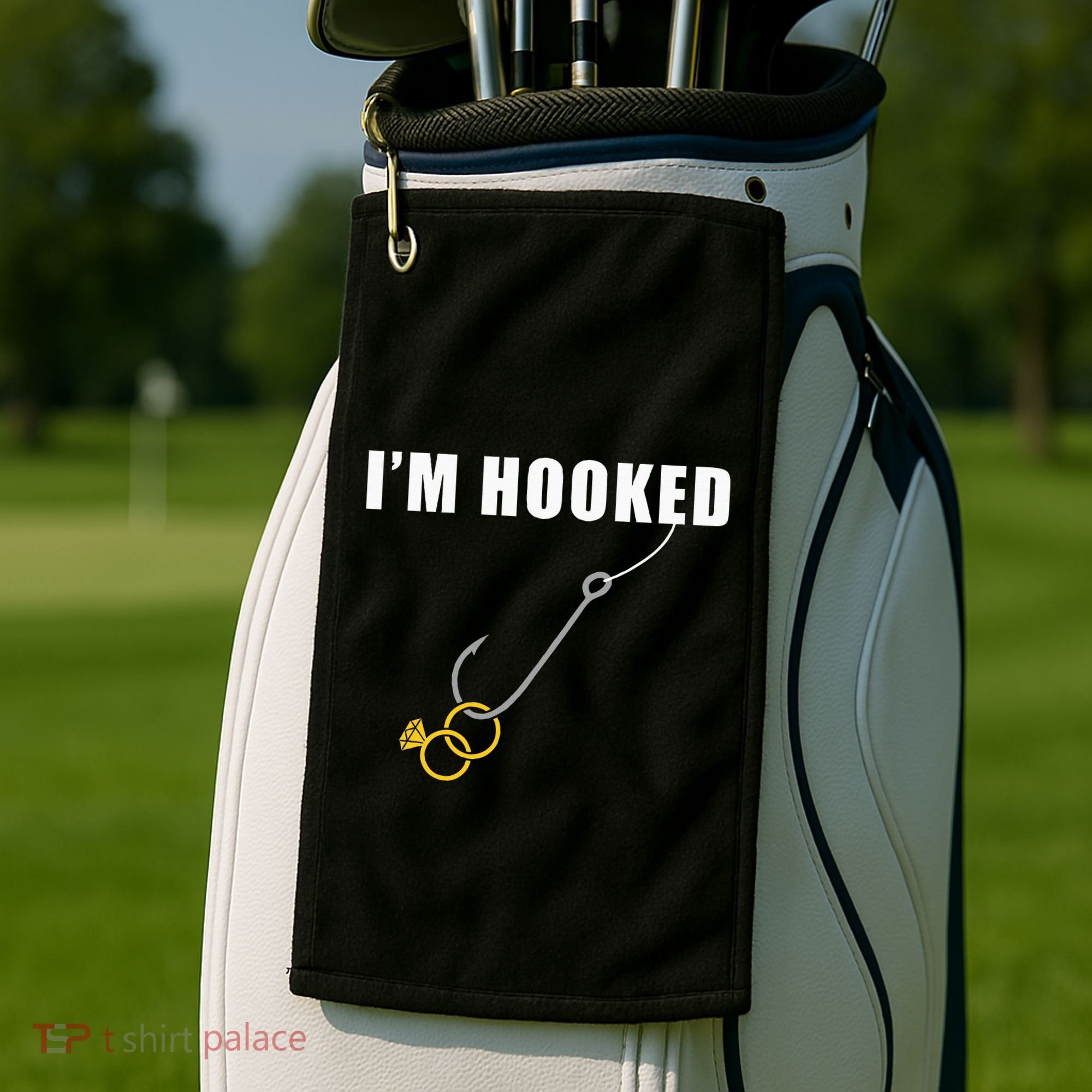 IM Hooked Engagement Ring Marriage Proposal Fishing Golf Towel