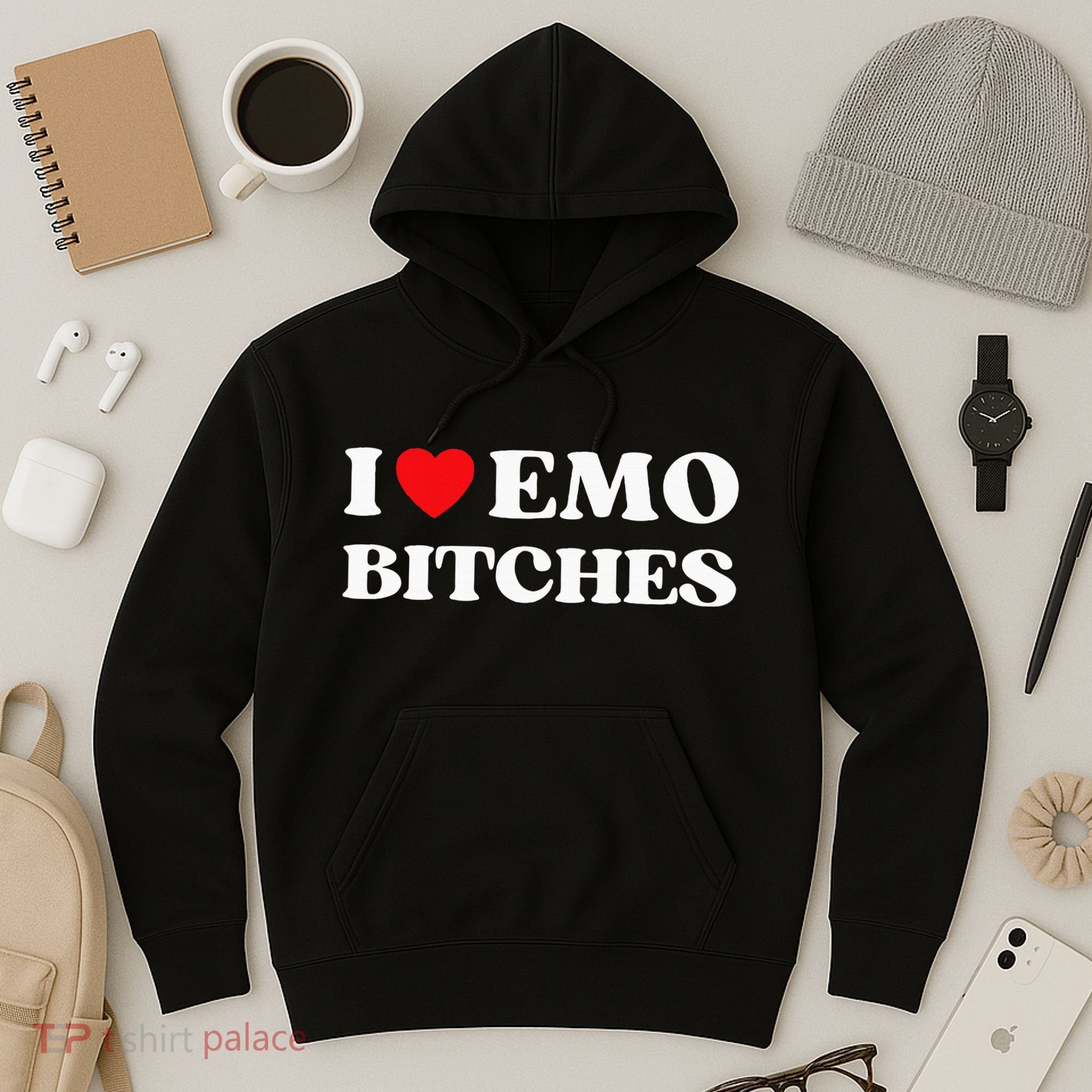 I Heart Emo Bitches Funny Quote Red Heart Emo Girl Style Hoodie
