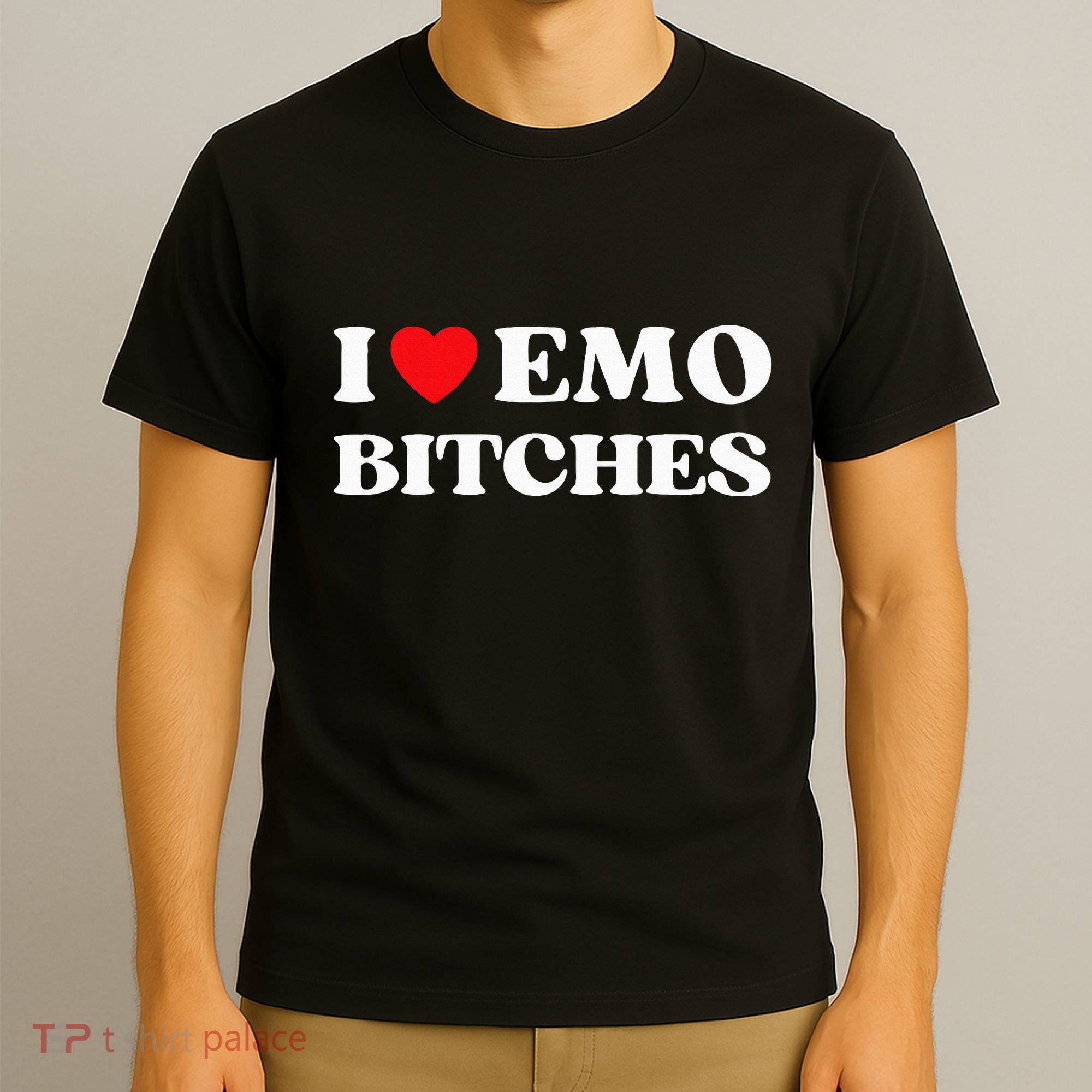 I Heart Emo Bitches Funny Quote Red Heart Emo Girl Style T-Shirt