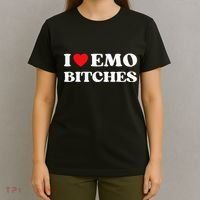 I Heart Emo Bitches Funny Quote Red Heart Emo Girl Style T-Shirt thumb 4
