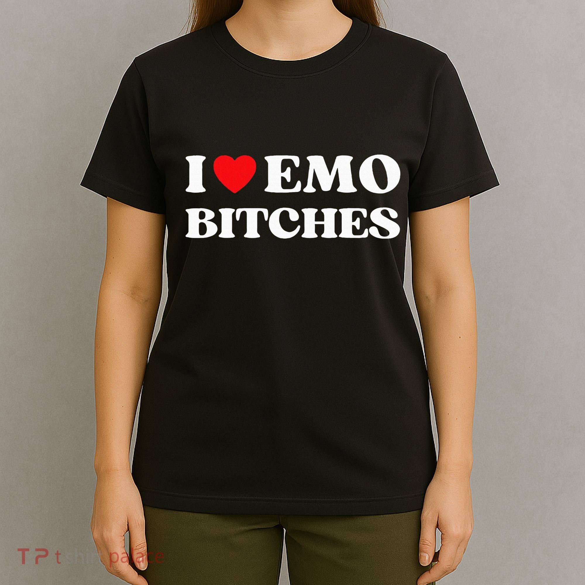 I Heart Emo Bitches Funny Quote Red Heart Emo Girl Style T-Shirt