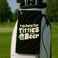 IM Here For Titties And Beer Funny St Patricks Day Drinking Golf Towel thumb 2
