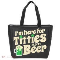 IM Here For Titties And Beer Funny St Patricks Day Drinking Tote Bag thumb 0