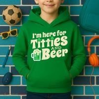 IM Here For Titties And Beer Funny St Patricks Day Drinking Kids Hoodie thumb 2