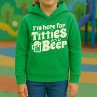 IM Here For Titties And Beer Funny St Patricks Day Drinking Kids Hoodie thumb 3