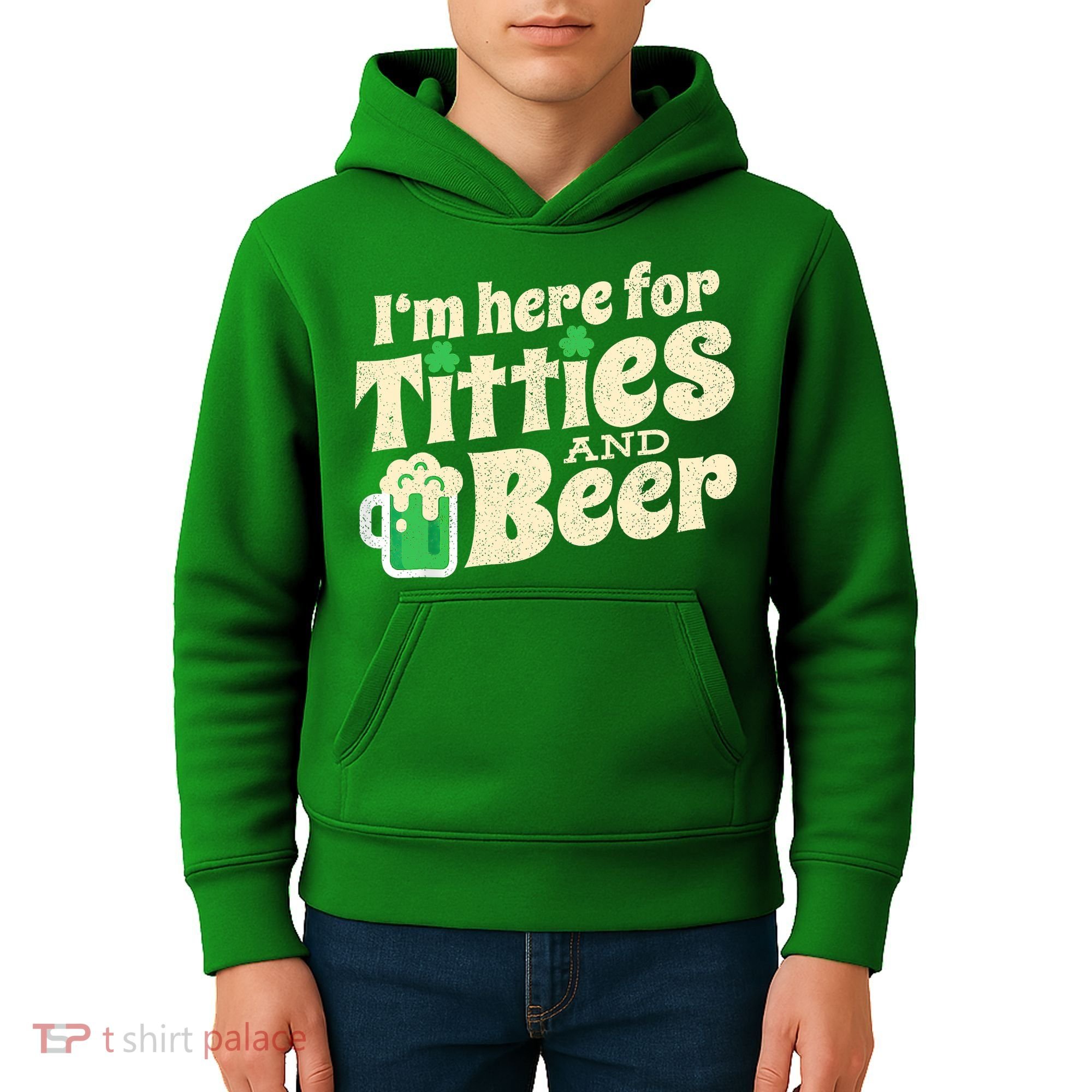 IM Here For Titties And Beer Funny St Patricks Day Drinking Kids Hoodie