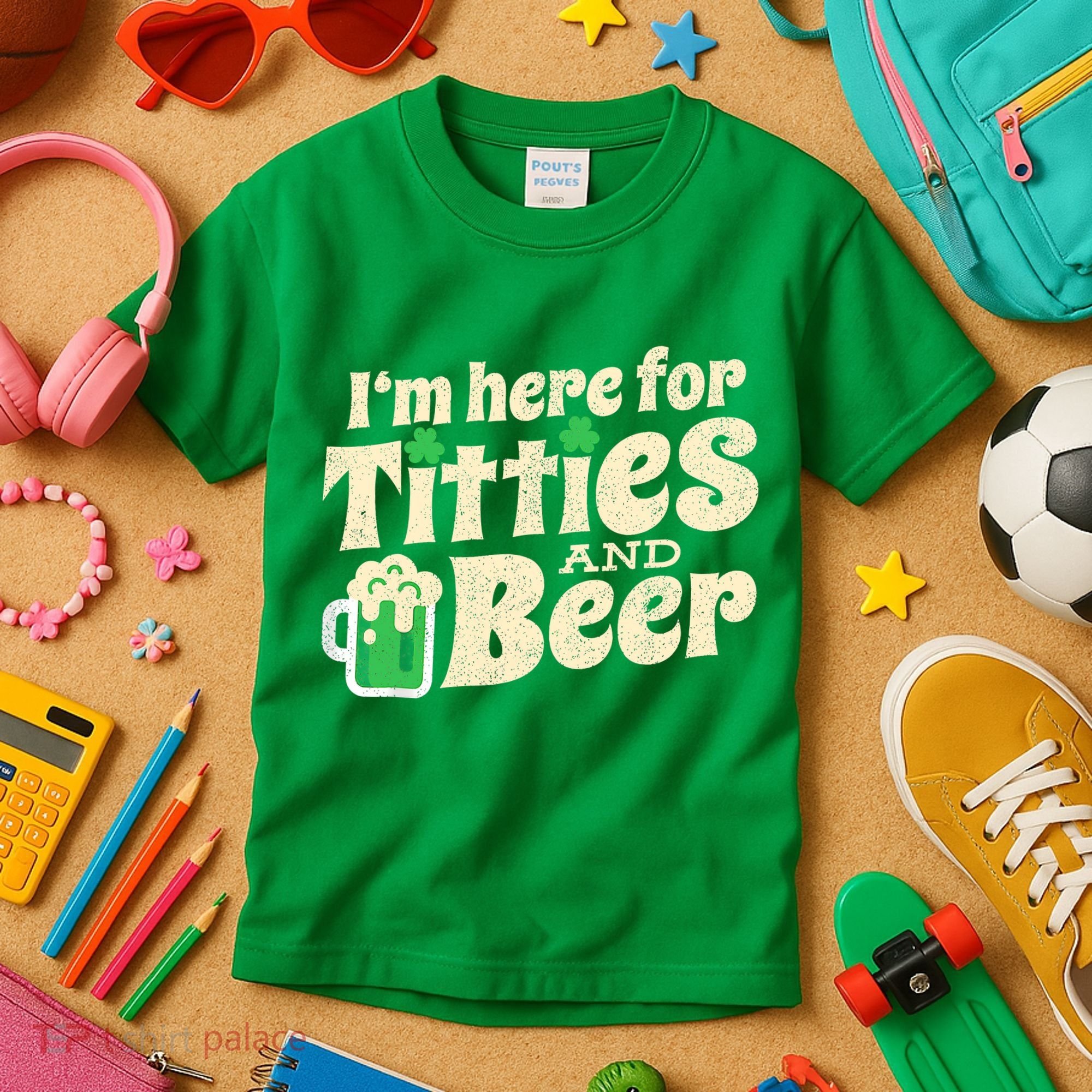 IM Here For Titties And Beer Funny St Patricks Day Drinking Kids T-Shirt