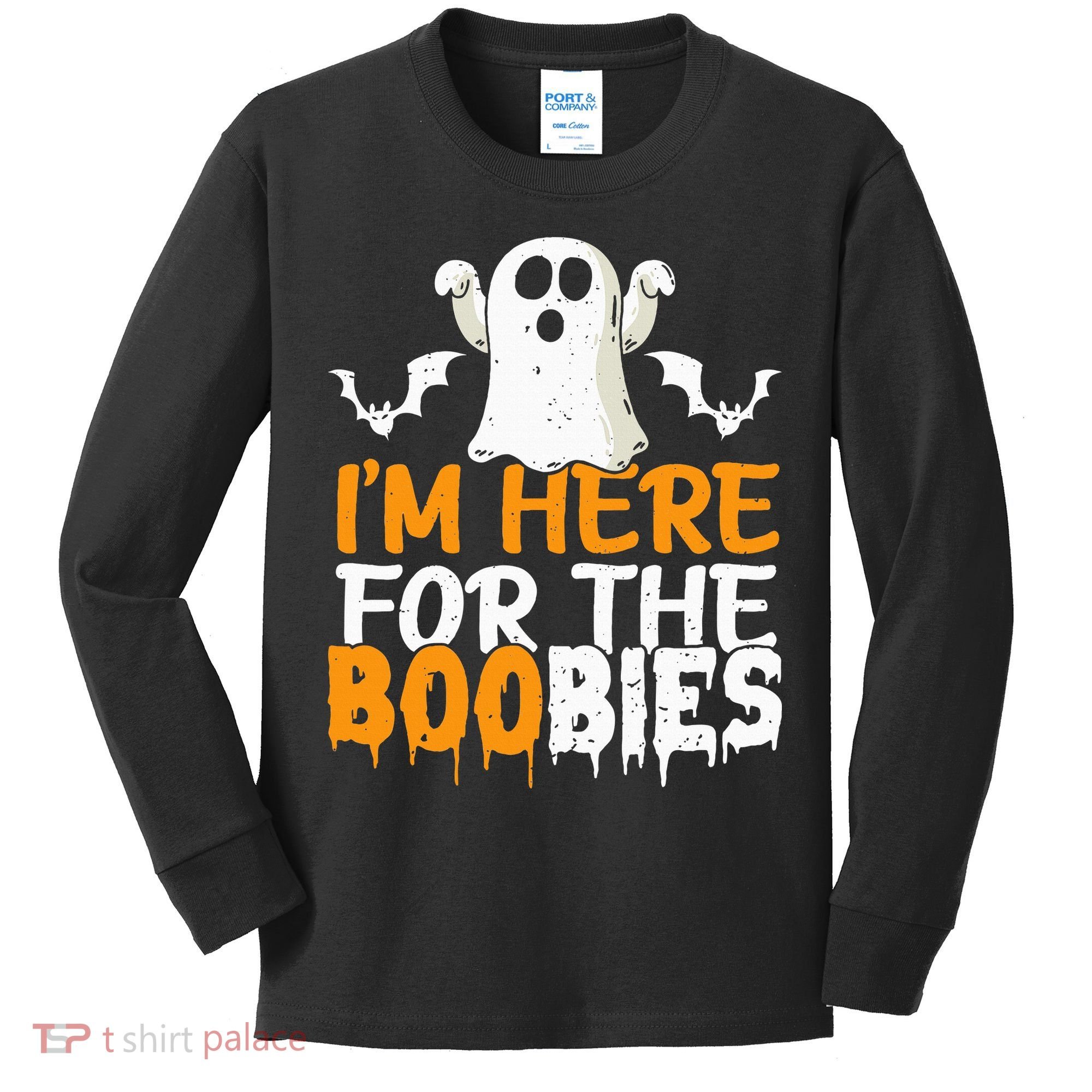 I’m Here For The Boobies Halloween Humor Joke Kids Long Sleeve Shirt