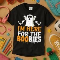I’m Here For The Boobies Halloween Humor Joke Kids T-Shirt thumb 3