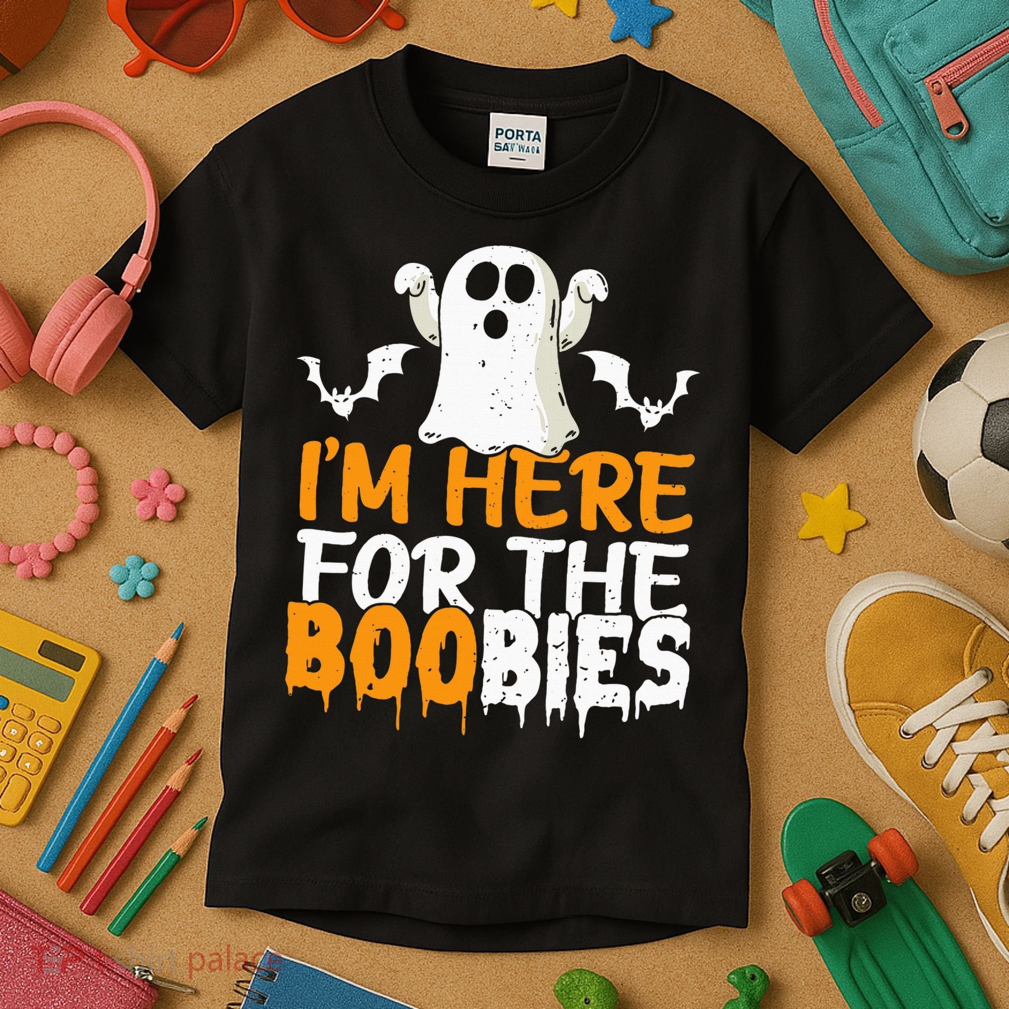 I’m Here For The Boobies Halloween Humor Joke Kids T-Shirt