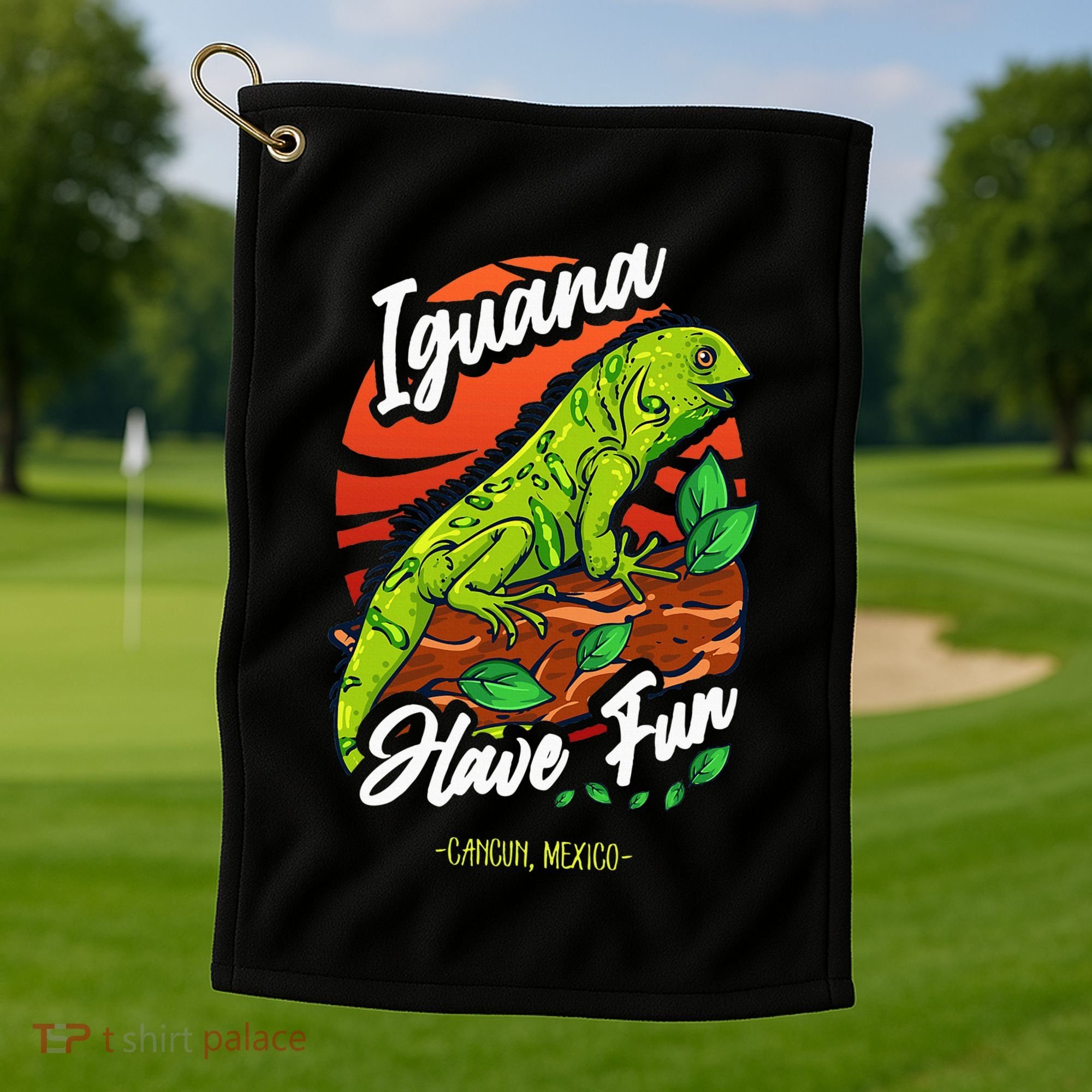 Iguana Have Fun Cancun Mexico Golf Towel