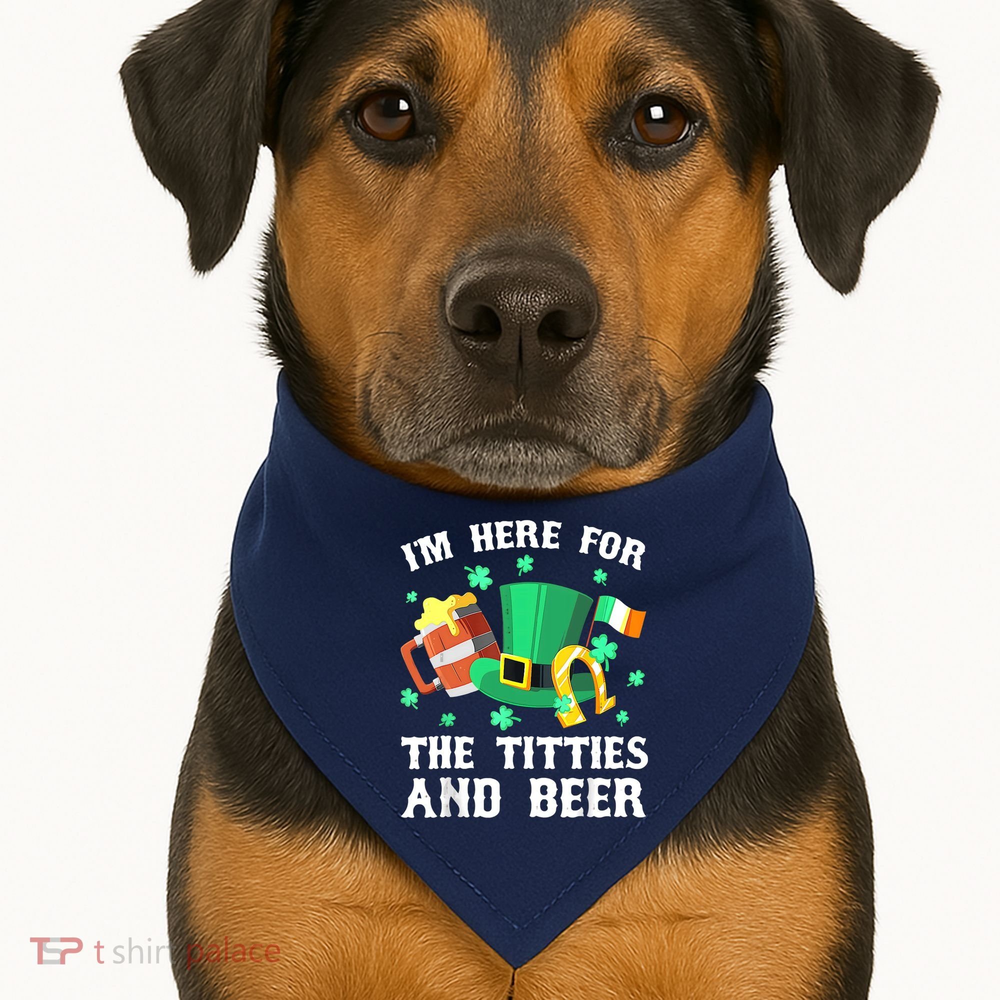 I'm Here For The Titties And Beer Drinking St Patrick's Day USA-Made Doggie Bandana
