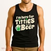 I'm Here For Titties And Beer Lover Funny St.Patrick's Day Drunk Tank Top thumb 3