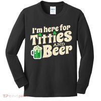 I'm Here For Titties And Beer Lover Funny St.Patrick's Day Drunk Kids Long Sleeve Shirt thumb 0