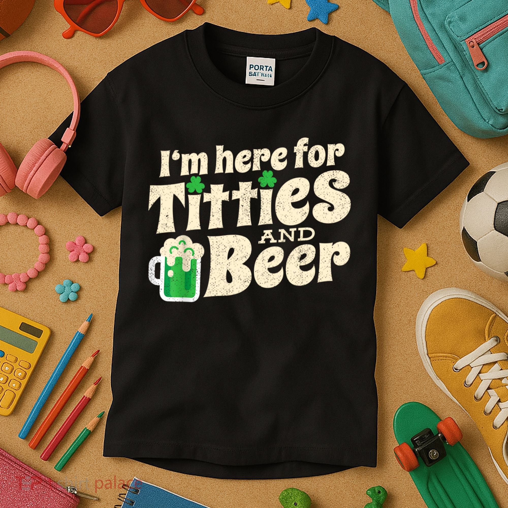 I'm Here For Titties And Beer Lover Funny St.Patrick's Day Drunk Kids T-Shirt