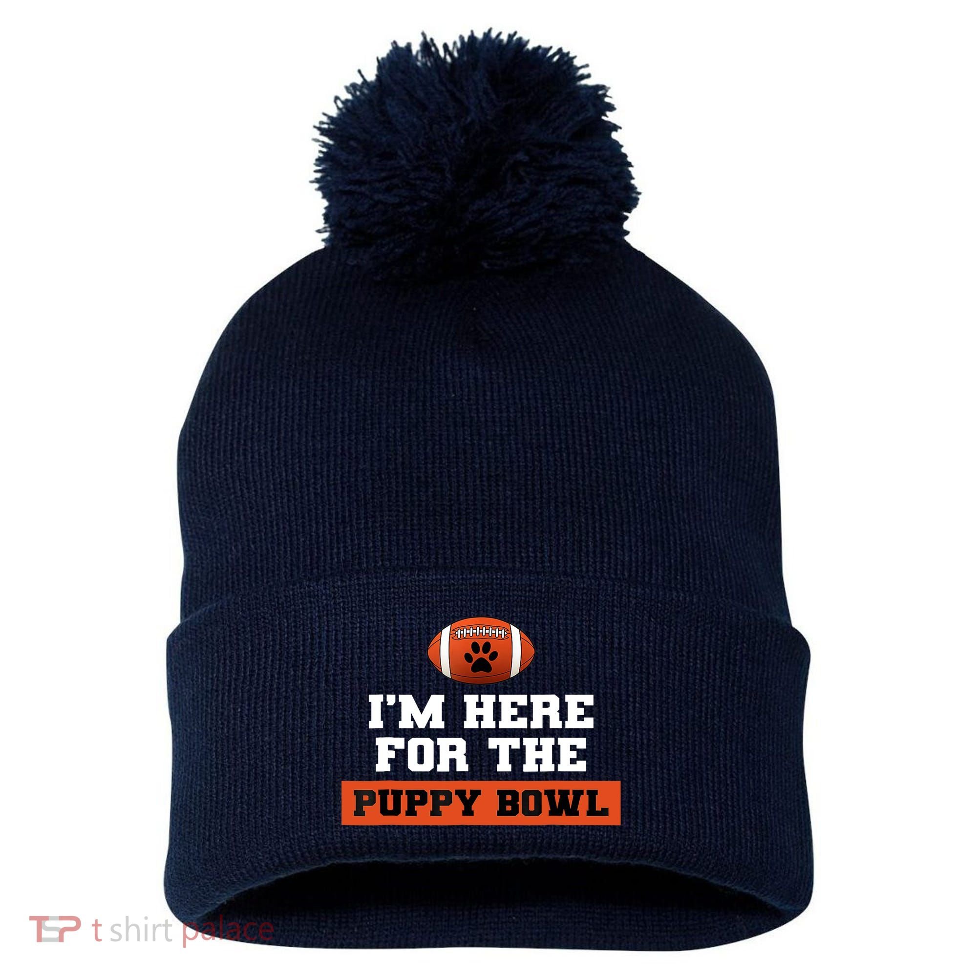I'm Here For The Puppy Bowl Funny Dog Pom Pom 12in Knit Beanie