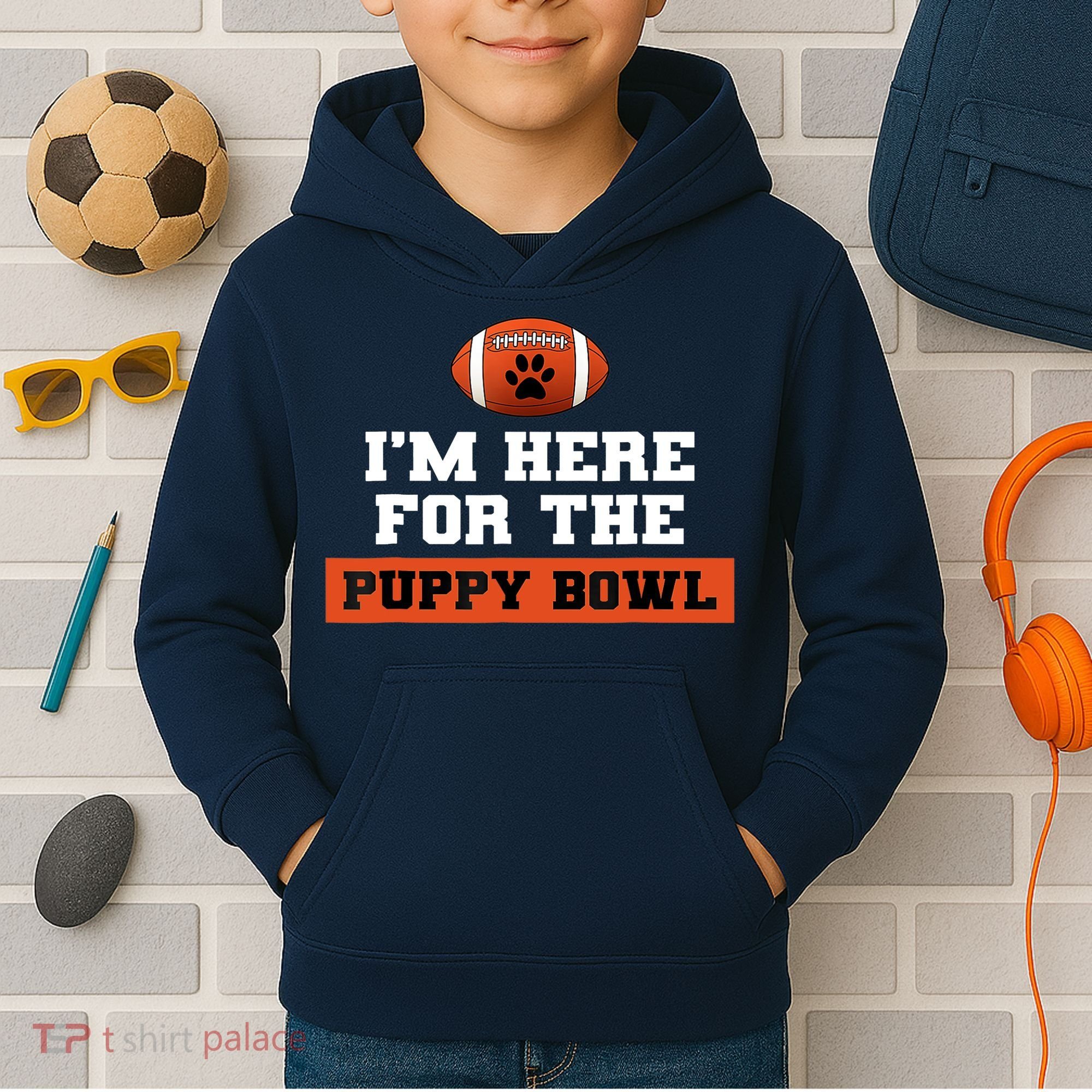 I'm Here For The Puppy Bowl Funny Dog Kids Hoodie