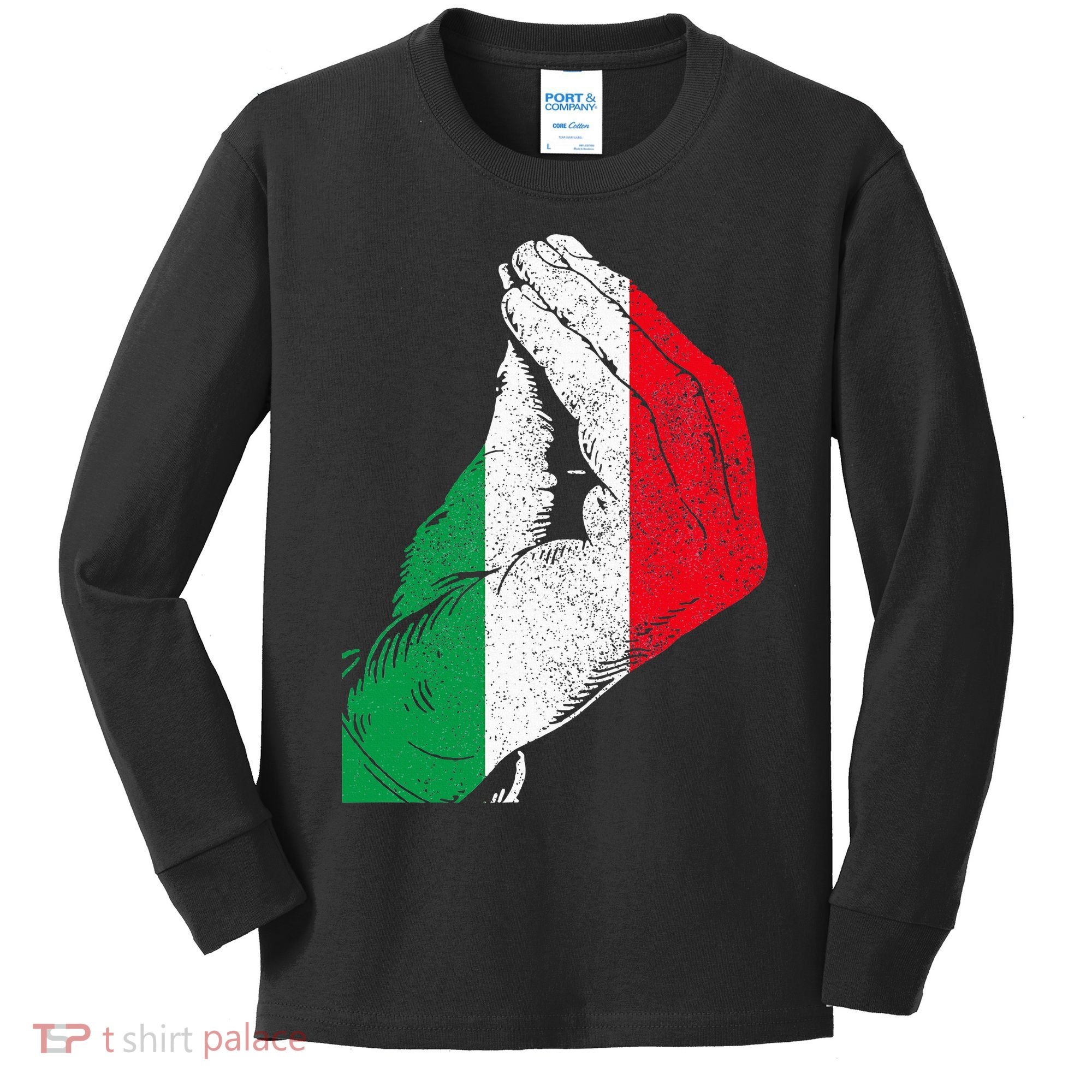 Italy Hand Gesture Italia Italian Flag Pride Funny Kids Long Sleeve Shirt