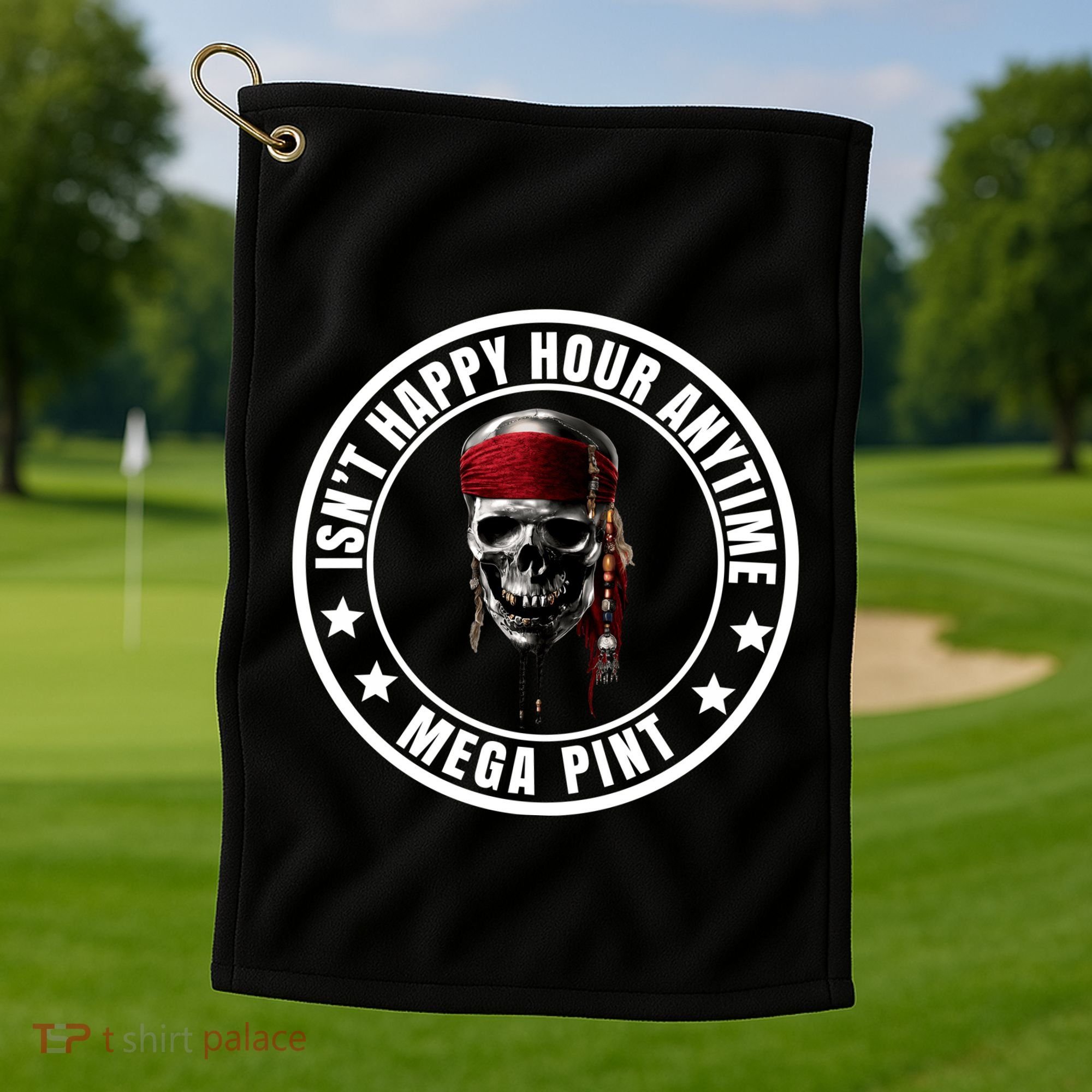 Isn't Happy Hour Anytime Mega Pint Pirate Golf Towel