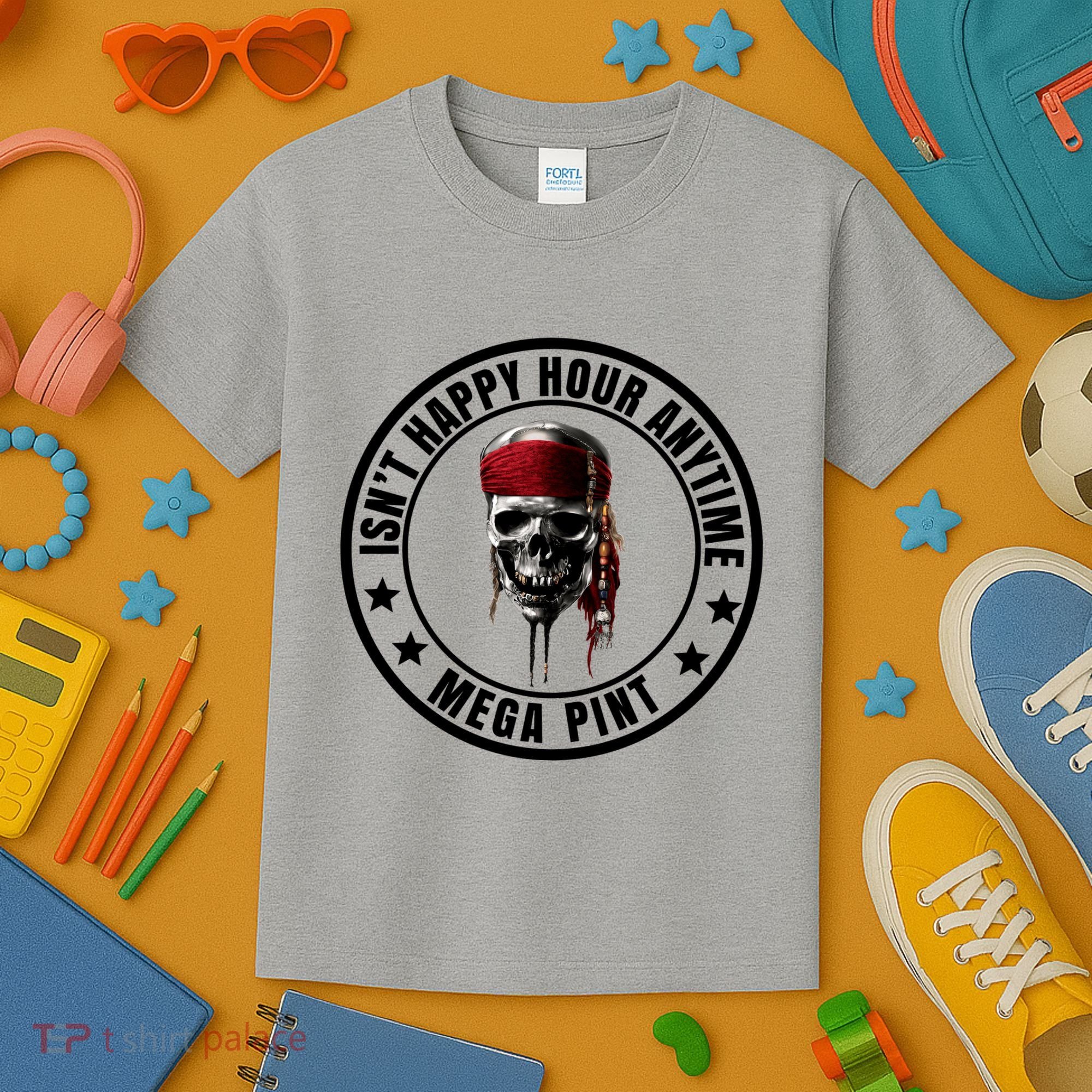 Isn't Happy Hour Anytime Mega Pint Pirate Kids T-Shirt