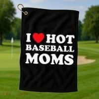I Heart Hot Moms Baseball Mom Golf Towel thumb 1