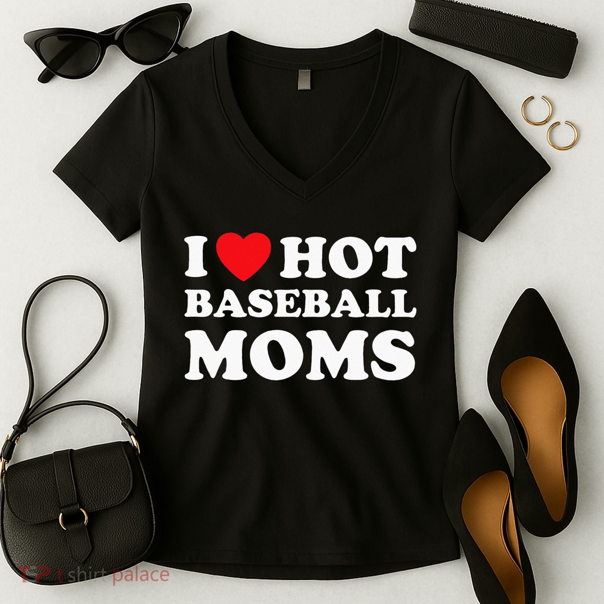 I Heart Hot Moms Baseball Mom Women's V-Neck T-Shirt