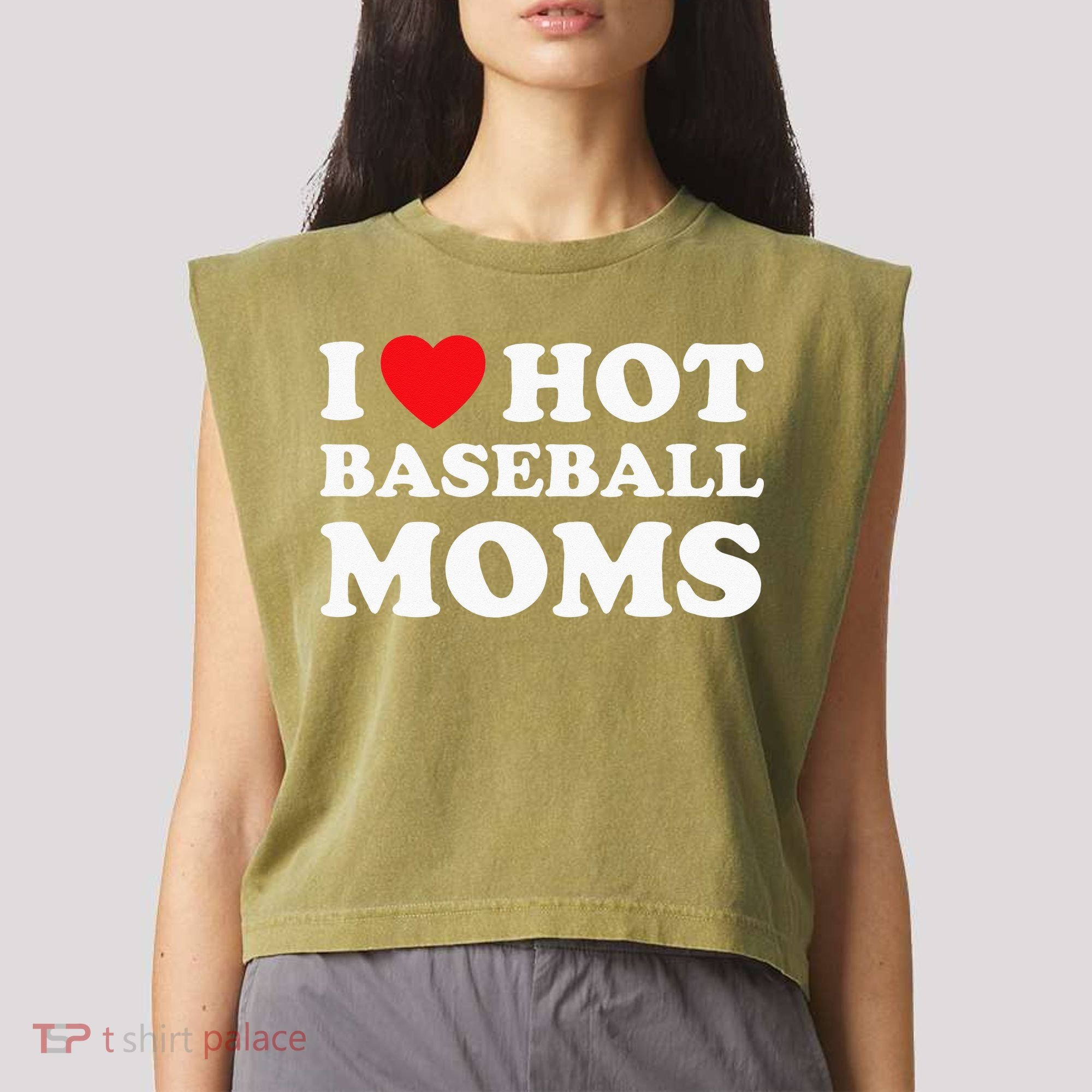I Heart Hot Moms Baseball Mom Garment-Dyed Women's Muscle Tee