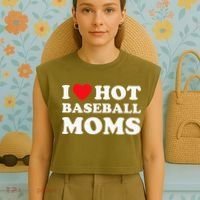 I Heart Hot Moms Baseball Mom Garment-Dyed Women's Muscle Tee thumb 4