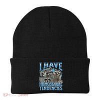 I Have Homosexual Tendencies Funny Raccoon Meme Bootleg Beanie thumb 0