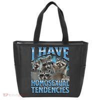 I Have Homosexual Tendencies Funny Raccoon Meme Bootleg Tote Bag thumb 0