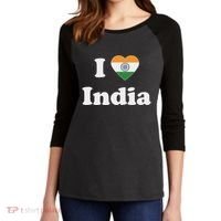 I Heart India Indian I Love India Women's Tri-Blend 3/4-Sleeve Raglan Shirt thumb 2