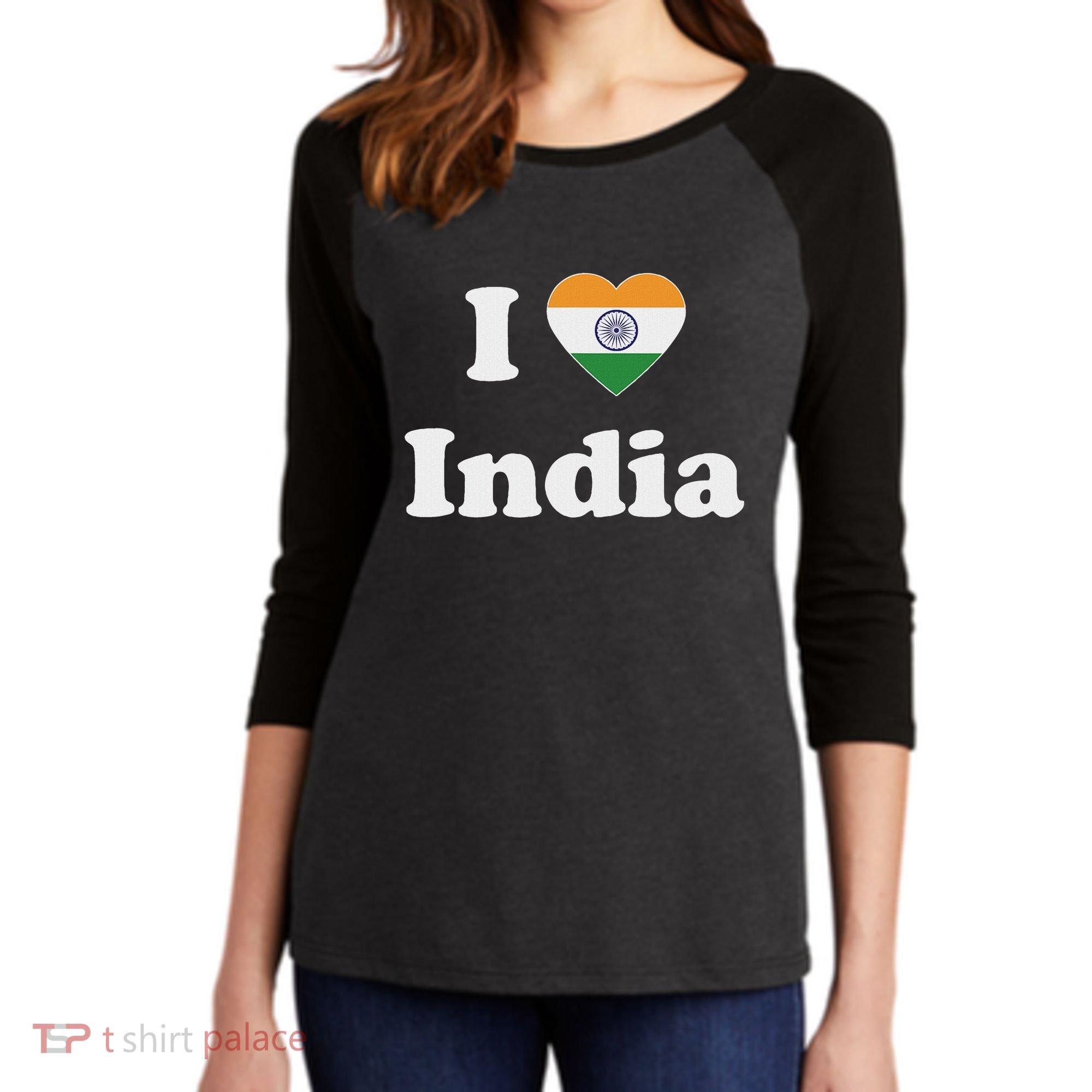 I Heart India Indian I Love India Women's Tri-Blend 3/4-Sleeve Raglan Shirt
