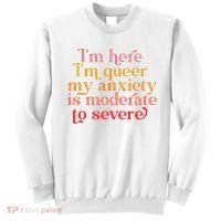 I'm Here I'm Queer My Anxiety Is Moderate To Severe LGBT Sweatshirt thumb 0