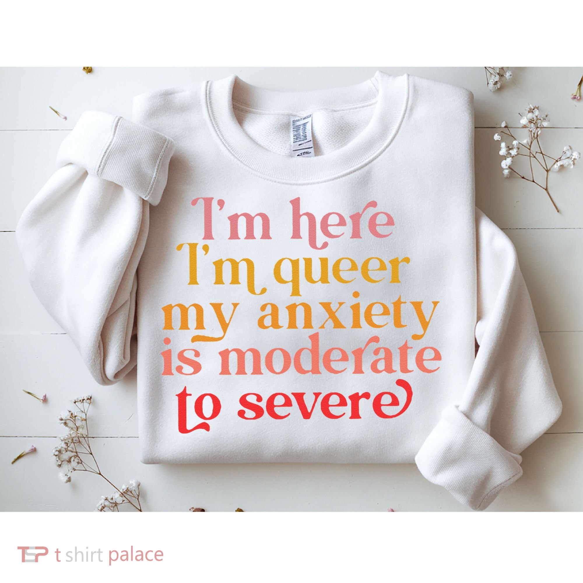 I'm Here I'm Queer My Anxiety Is Moderate To Severe LGBT Sweatshirt