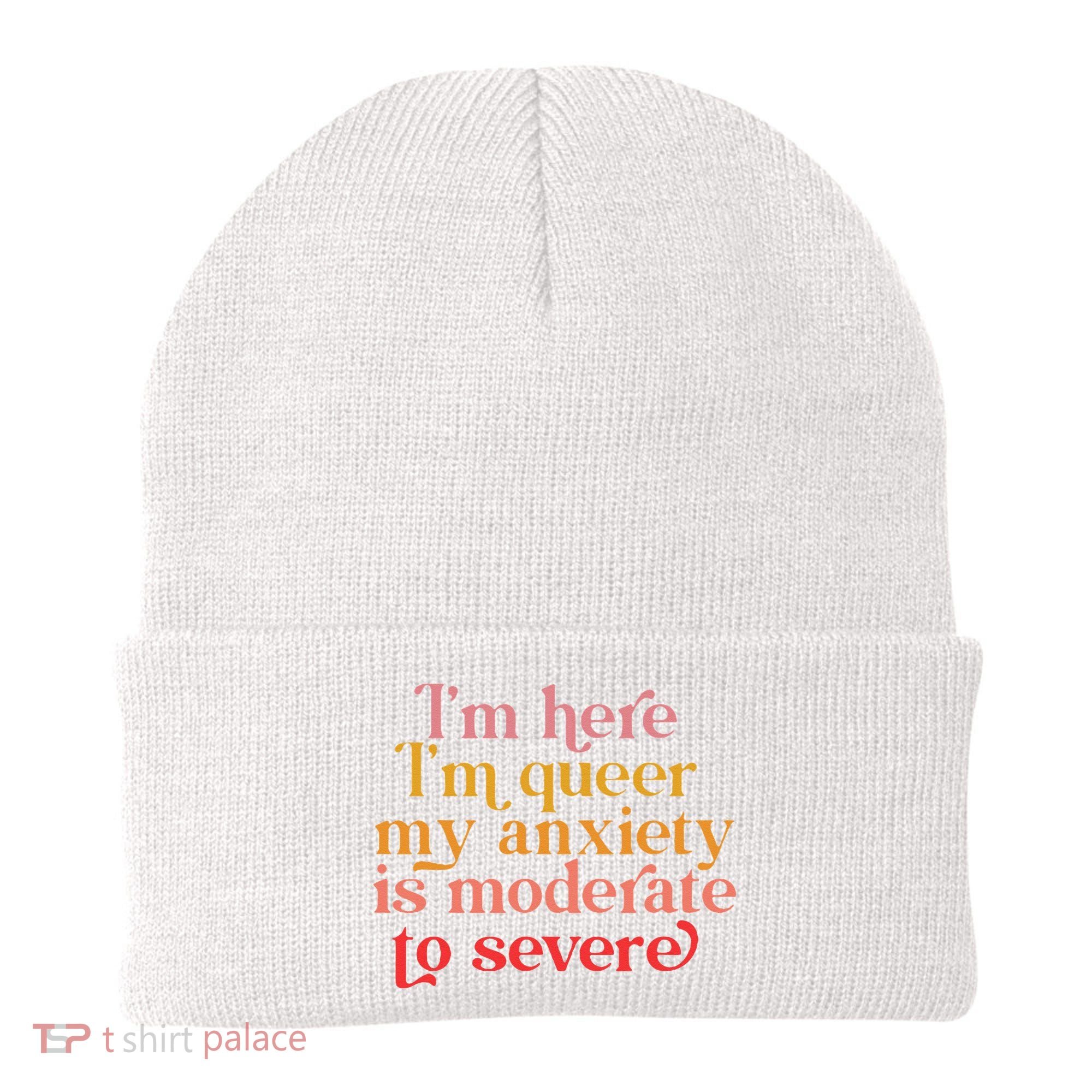 I'm Here I'm Queer My Anxiety Is Moderate To Severe LGBT Beanie