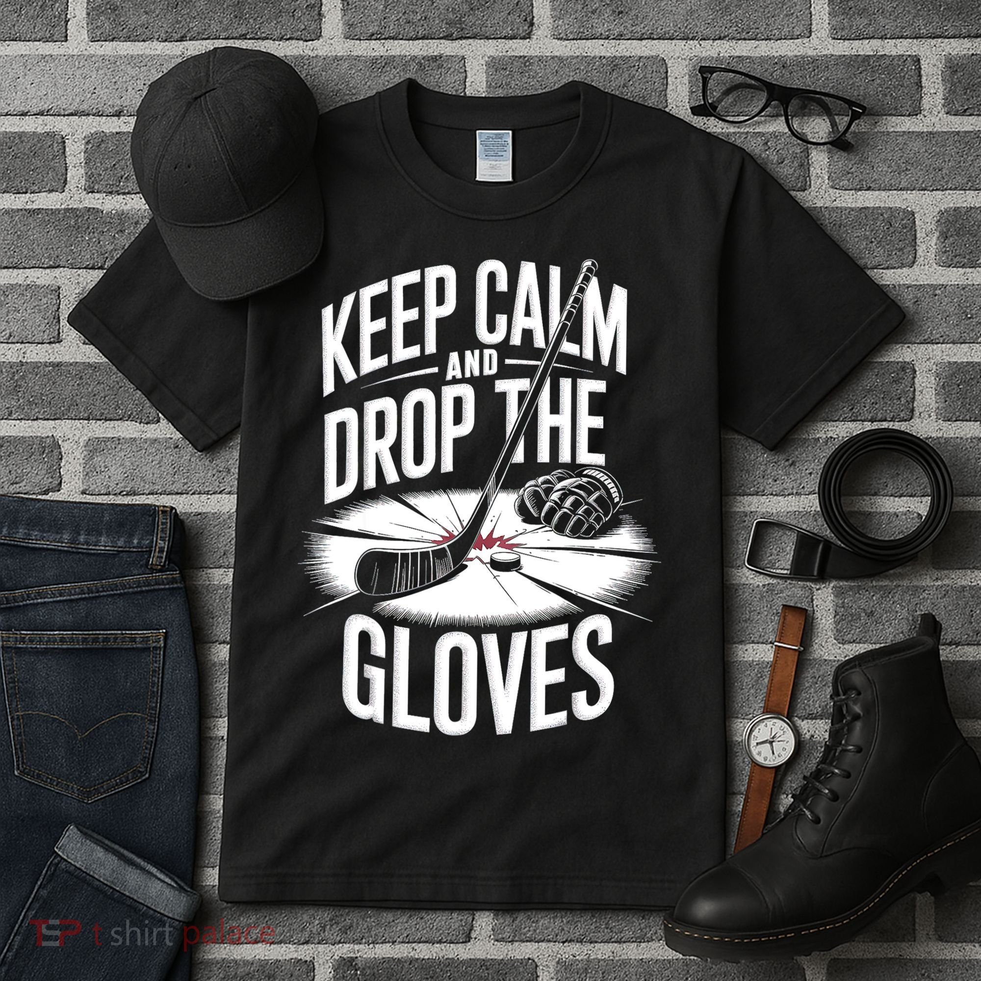 Ice Hockey Keep Calm And Drop The Gloves Style Gift Tall T-Shirt