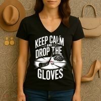 Ice Hockey Keep Calm And Drop The Gloves Style Gift Women's V-Neck T-Shirt thumb 3