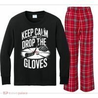 Ice Hockey Keep Calm And Drop The Gloves Style Gift Kids Long Sleeve Plaid Pajama Set thumb 0