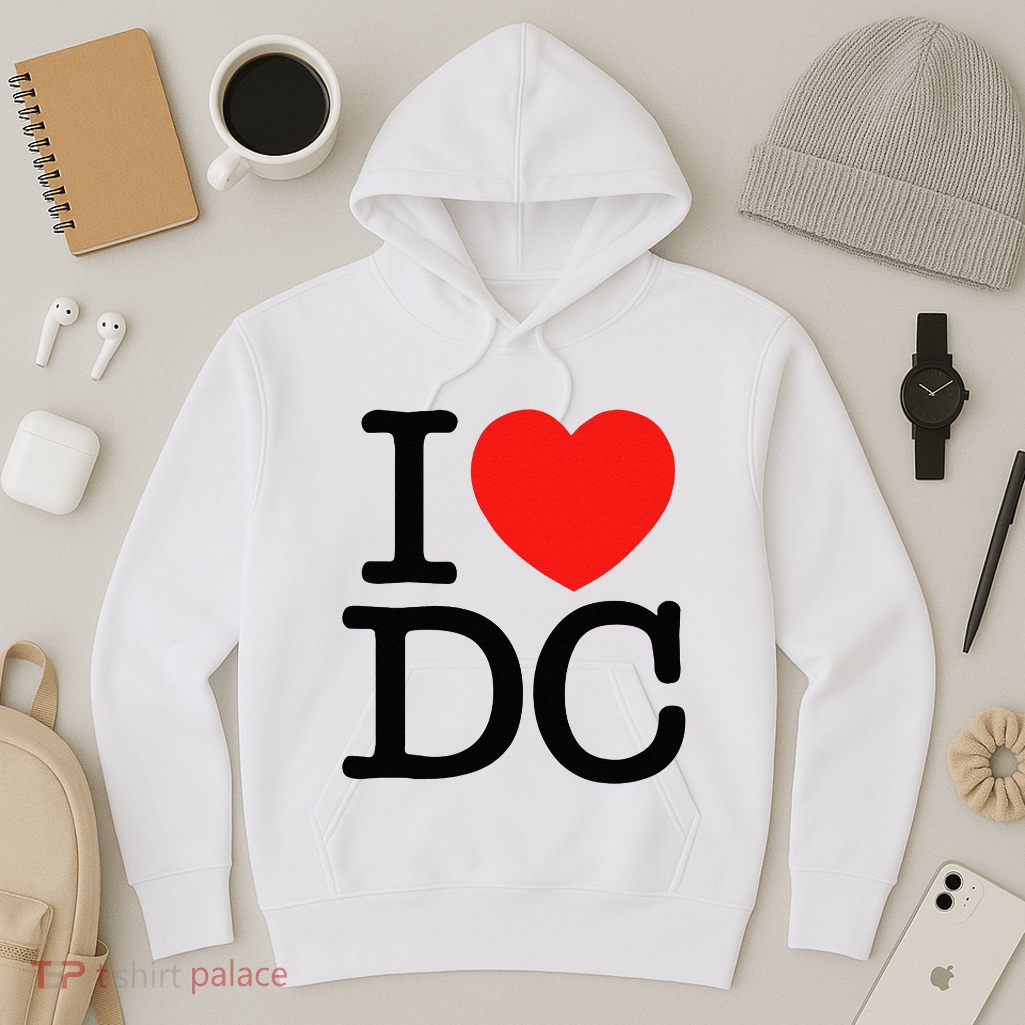 I Heart Love Washington WA DC Classic Font Hoodie